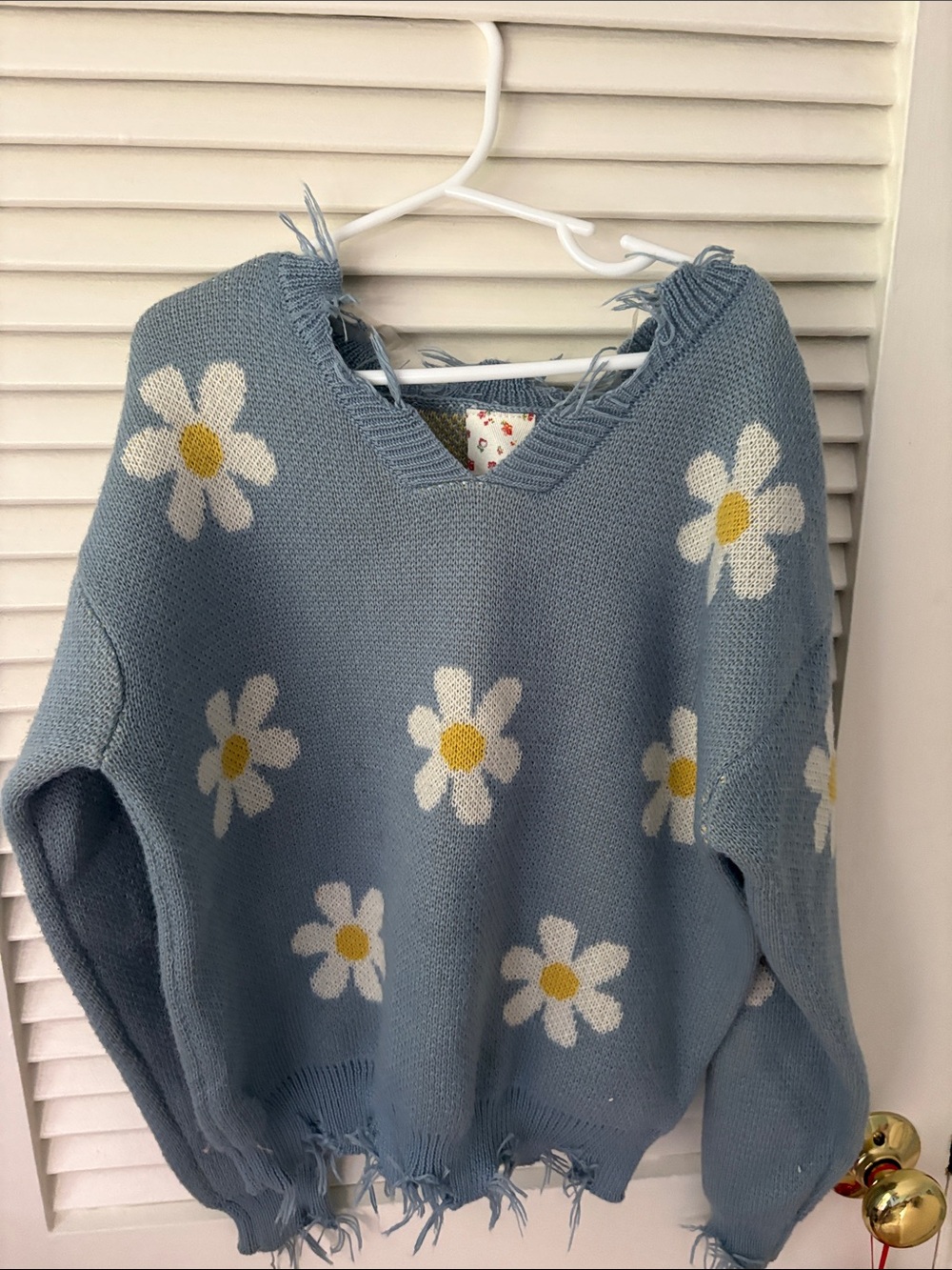 Light Blue Daisy V-Neck Knit Sweater